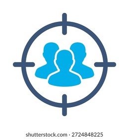 ícone do público-alvo azul plano vetor design pessoas foco símbolo grupo de clientes marketing objetivo gráfico elemento sinal