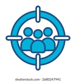 Ícone de público-alvo em design plano monocromático azul, ilustração de vetor
