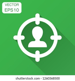 Target audience icon in flat style. Focus on people vector illustration with long shadow. Human resources business concept.