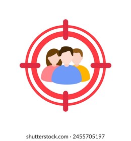 Target audience icon. Public focus group. Research audience, strategy, marketing, networking concept. Flat vector people character design illustration isolated on white background.