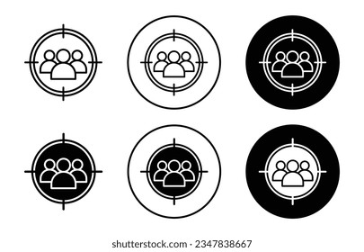 Zielgruppe Symbol-Set. Zielgruppenvektorsymbol der Kundengruppe. Kundenzentrisches Marketing-Zeichen in schwarz gefülltem und umrissenem Stil. 