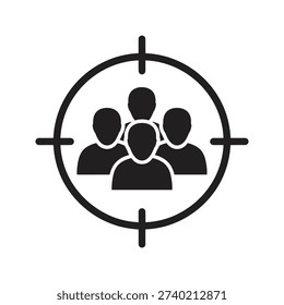 Target audience icon showing group of people inside crosshair scope representing marketing focus customer segment selection aim