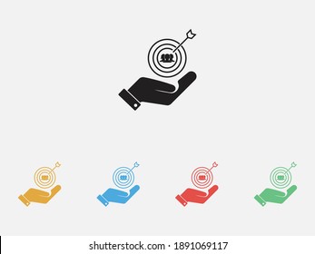 Target audience icon. User, target with hand icon. Vector illustration icon. Set of colorful flat design icons