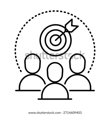 Target Audience Icon: Vector Line Graphic for Marketing Focus Concepts. Target audience icon, customer targeting, audience analysis, market focus, and personalization strategy.