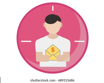 Target audience icon. The young man with the email vector flat illustration.  