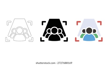 Zielgruppen-Identifizierungs-IconSet solide, Linie, farbenfrohe Stile für Marketing, Segmentierung und Demographie