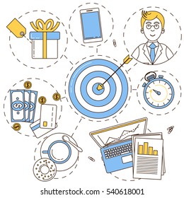 Target audience line design. Connection of earnings, social portrait and timing.