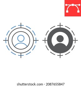 Target audience line and glyph icon, marketing and aim, targeting vector icon, vector graphics, editable stroke outline sign, eps 10.