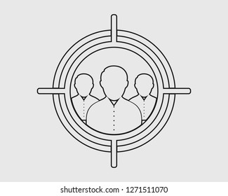 Target audience line icon on gray background.
