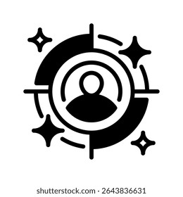 Ícone da linha do público-alvo, símbolo da estrutura de tópicos para foco no cliente, segmentação demográfica, percepção do usuário, segmentação comportamental e personalidade de marketing. Ícone de sinal vetorial.