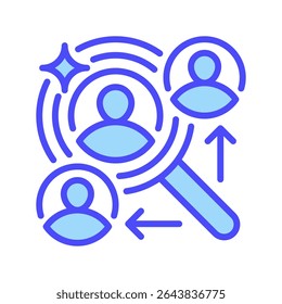 Ícone da linha do público-alvo, símbolo da estrutura de tópicos para foco no cliente, segmentação demográfica, percepção do usuário, segmentação comportamental e personalidade de marketing. Ícone de Sinal de Vetor