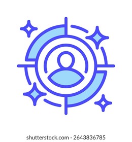Ícone da linha do público-alvo, símbolo da estrutura de tópicos para foco no cliente, segmentação demográfica, percepção do usuário, segmentação comportamental e personalidade de marketing. Ícone de sinal vetorial.
