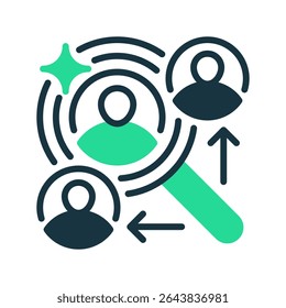 Ícone da linha do público-alvo, símbolo da estrutura de tópicos para foco no cliente, segmentação demográfica, percepção do usuário, segmentação comportamental e personalidade de marketing. Ícone de Sinal de Vetor
