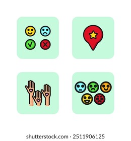 Target audience line icon set. Studying consumer preferences and emojis for ratings. Feedback concept. Vector illustration for web design and apps