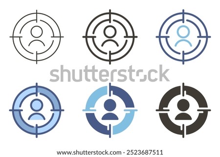 Target audience with person and aim vector icon. Focus, audience, precision. Marketing and goal. Graphic element.
