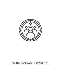Público objetivo, equipo de localización de pines. Ilustración de icono de contorno de vector