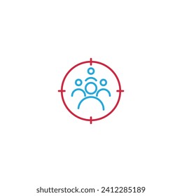 Target audience, pin location team. Vector outline icon template illustration