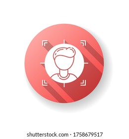 Zielgruppe rote flache Design lange Schattenglyph-Symbol für das Publikum. Analysierender Client. Karriere in Gesellschaft. Suchen Sie nach Unternehmensangestellten. Führende Generation. Stellensuche. Silhouette RGB Farbillustration