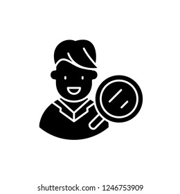 Target audience research black icon, vector sign on isolated background. Target audience research concept symbol, illustration 