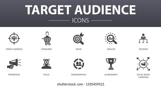 target audience simple concept icons set. Contains such icons as consumer, demographics, niche, promotion and more, can be used for web, logo, UI/UX