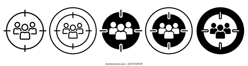 Target Audience symbol Icon. online Advertising to attract customer to buy from digital platform store. Vector set of acquiring specific buyer through marketing business. Logo of website seo community