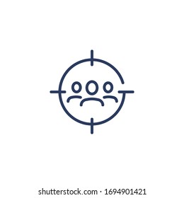 Target with audience thin line icon isolated on white background. Targeting and selection concept. People heads with aim target symbol around. Icon for website, dashboard and web