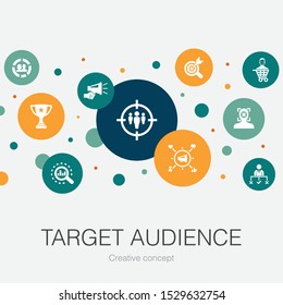 target audience trendy circle template with simple icons. Contains such elements as consumer, demographics, niche