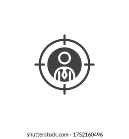 Target audience vector icon. filled flat sign for mobile concept and web design. Business man with aim target glyph icon. Symbol, logo illustration. Vector graphics
