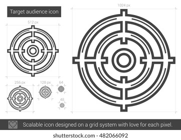Target audience vector line icon isolated on white background. Target audience line icon for infographic, website or app. Scalable icon designed on a grid system.