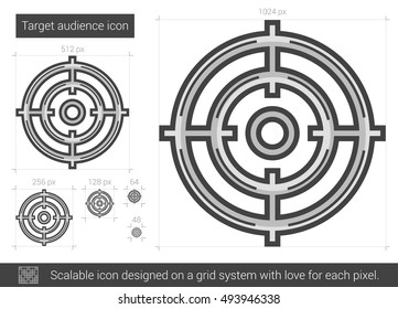 Zielgruppe Vektorsymbol einzeln auf weißem Hintergrund. Zielpublikumssymbol für Infografik, Website oder App. Skalierbares Symbol, das auf einem Gittersystem entworfen wurde.