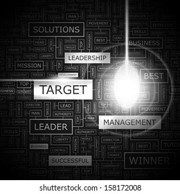 TARGET. Ilustración de wordcloud de concepto de fondo. Imprimir el concepto de nube de palabras. Collage gráfico con etiquetas y términos relacionados. Ilustración vectorial. 