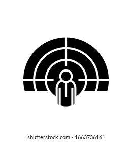 Icono negro objetivo, ilustración conceptual, símbolo plano vectorial, signo de glifo.