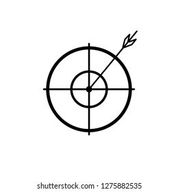 Target board and arrow line icon for web, mobile and infographics. Vector dark grey icon isolated on light grey background. eps10