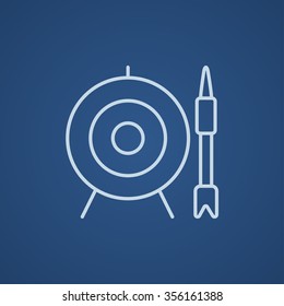 Target board and arrow line icon for web, mobile and infographics. Vector light blue icon isolated on blue background.