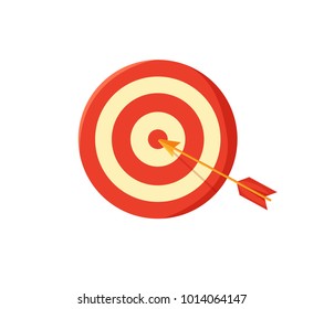 Target board and arrow, poster with dartboard and center, aim boards of stripped pattern of red and white colors, isolated on vector illustration