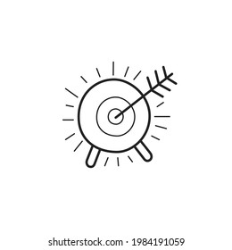 Target board and arrow vector sketch icon isolated on background. Hand drawn target board and arrow icon. Vector.
