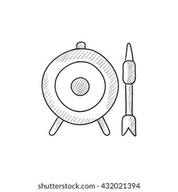 Target board and arrow vector sketch icon isolated on background. Hand drawn Target board and arrow icon. Target board and arrow sketch icon for infographic, website or app.