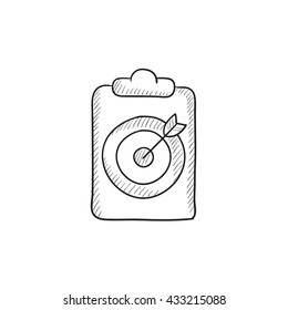 Zielplatine und Pfeil-Vektorgrafik-Symbol einzeln auf Hintergrund. Handgezeichnete Zielplatine und Pfeilsymbol. Zielplatine und Pfeilskizze für Infografik, Website oder App.