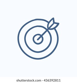 Zielplatine und Pfeil-Vektorgrafik-Symbol einzeln auf Hintergrund. Handgezeichnete Zielplatine und Pfeilsymbol. Zielplatine und Pfeilskizze für Infografik, Website oder App.