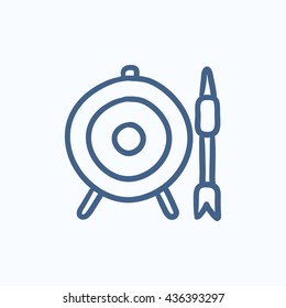 Target board and arrow vector sketch icon isolated on background. Hand drawn Target board and arrow icon. Target board and arrow sketch icon for infographic, website or app.