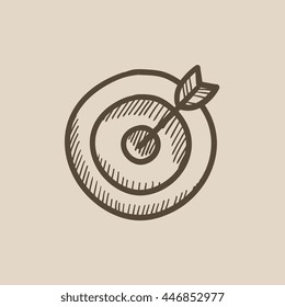 Target board and arrow vector sketch icon isolated on background. Hand drawn Target board and arrow icon. Target board and arrow sketch icon for infographic, website or app.