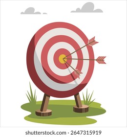 Target board with arrows cartoon illustration