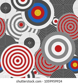 Target Board Seamless background, dartboard pattern, Red darts Game, Military Hunter Competition, success aim. Hobby, sport, Sniper shooting Training. Vector