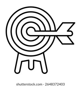 Alvo com seta de proa no tripé ícone de linha fina pé, conceito de recrutamento de design. Gráficos vetoriais. Tarefa concluída, assinatura de sucesso no plano de fundo branco, estilo móvel ou design
