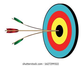 The target for a bow and arrow with two perfect bulls and a splitting arrow