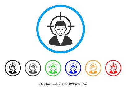 Target Boy rounded icon. Style is a flat target boy grey symbol inside light blue circle with black, gray, green, blue, red, orange variants. Joy target boy vector pictogram.
