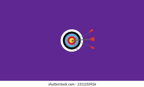 Target with a broken arrow, purple background and shadows