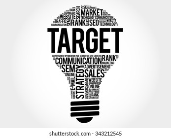 TARGET bulb word cloud, business concept