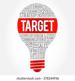TARGET bulb word cloud, business concept