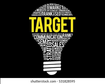 TARGET bulb word cloud, business concept